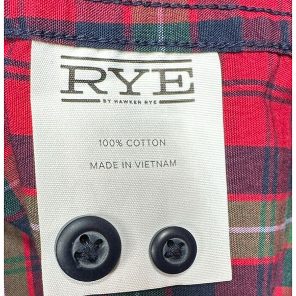 Hawker RYE Button Down Shirt Men's Size Medium Red Green Plaid Long Sleeves - Picture 7 of 8